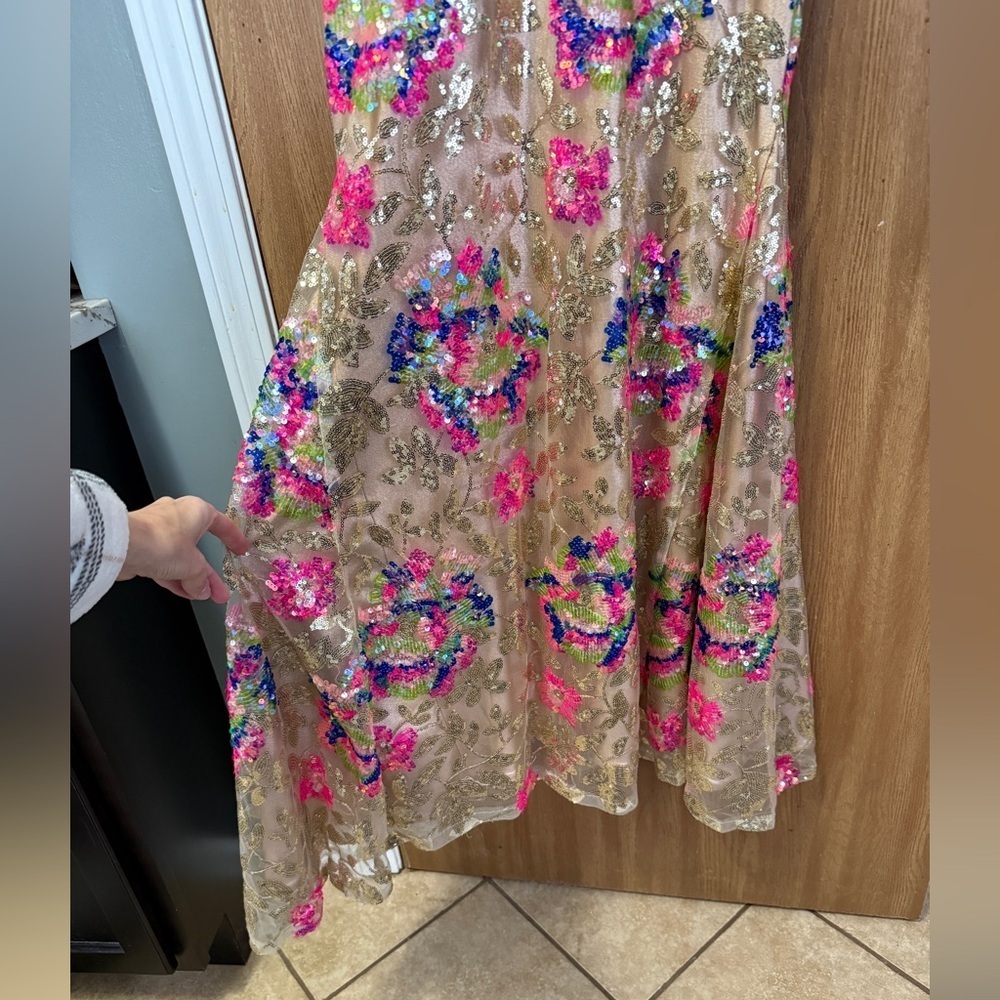 Gold and pink Floral Maxi Dress, Dear moon size 9 - Picture 4 of 14
